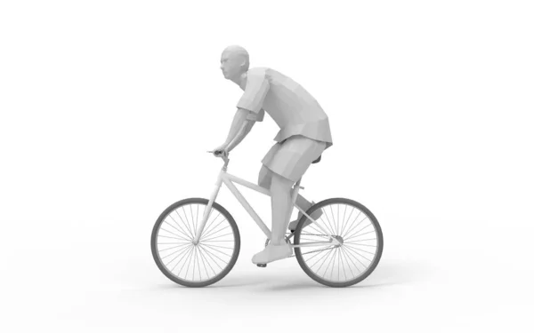 3D-Darstellung eines Mannes auf einem Fahrrad isoliert vor weißem Studiohintergrund — Stockfoto