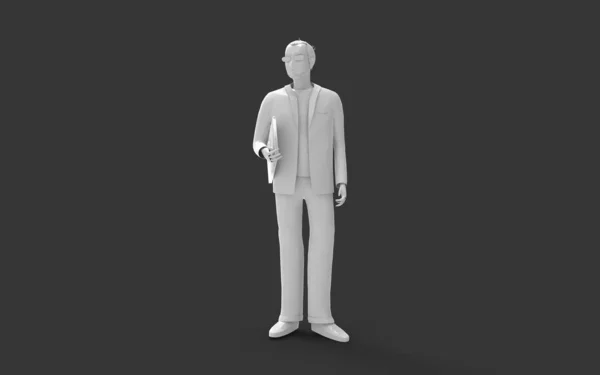 3D рендеринг человека, держащего документы изолированы в белом фоне — стоковое фото