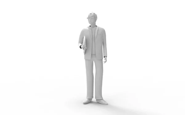 3d renderização de um homem segurando documentos isolados em fundo branco — Fotografia de Stock