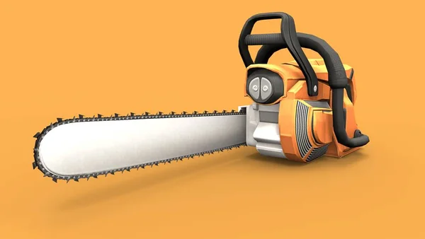 3d rendering of an orange chainsaw isolated in a orange studio background — 스톡 사진
