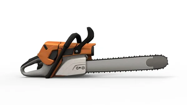 3d rendering of an orange chainsaw isolated in a white studio background — 스톡 사진