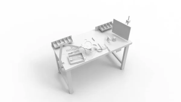3D-återgivning av en arbetsstation bordsskiva isolerad i vit bakgrund — Stockfoto