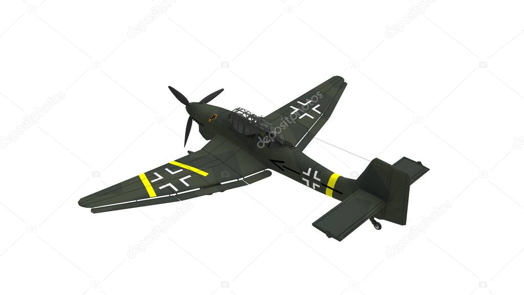 3d rendering of a world war two dive bomber airplane isolated on white