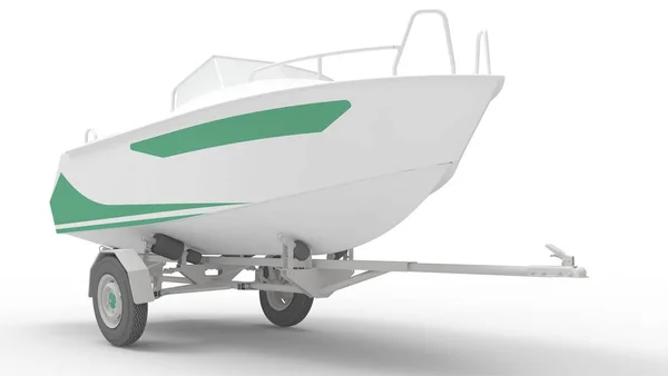 Rendering 3d di una barca su un rimorchio isolato su sfondo bianco — Foto Stock