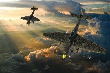 2 Alman bombardıman uçağı dalış yapıyor..