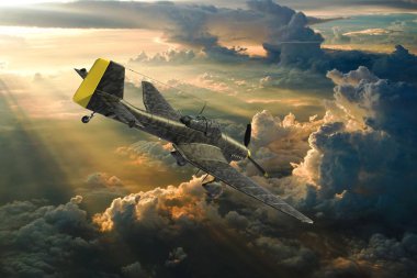 3D rendering of a world war two german dive bomber diving. clipart