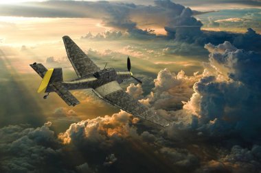 3D rendering of a world war two german dive bomber diving. clipart