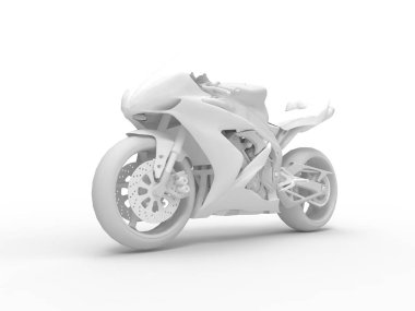 Beyaz arka planda izole edilmiş beyaz bir motosikletin 3D görüntüsü