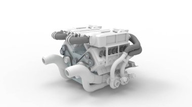 Beyaz arkaplanda izole edilmiş bir bilgisayar motorunun 3d görüntülenmesi