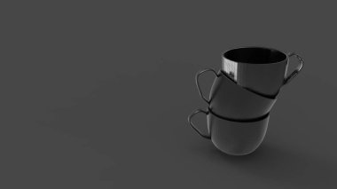 Kahve fincanlarının 3 boyutlu yorumlanması kupalar, çay istiflenmiş içecek modeli izole edildi.