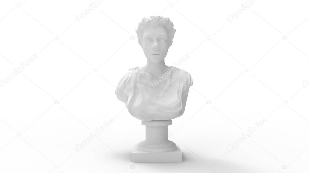 3D rendering of a bust isolated woman statue old ancient studio background