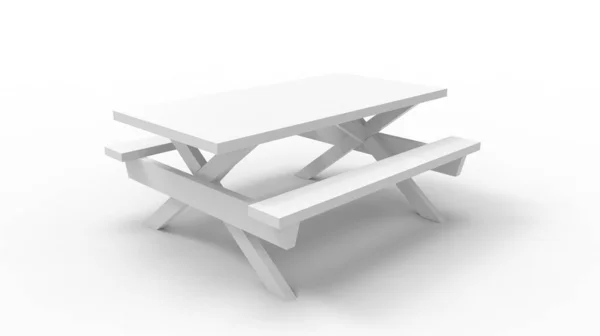 Rendu 3D d'une table de banquette de parc pique-nique blanc isolé — Photo