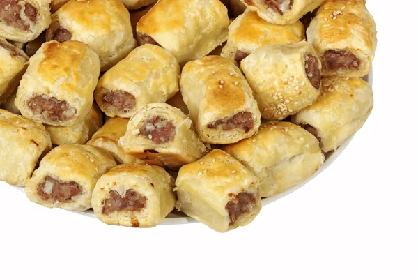 Plate of Homemade Freshly Baked Cocktail Sausage Rolls — Stock Photo, Image