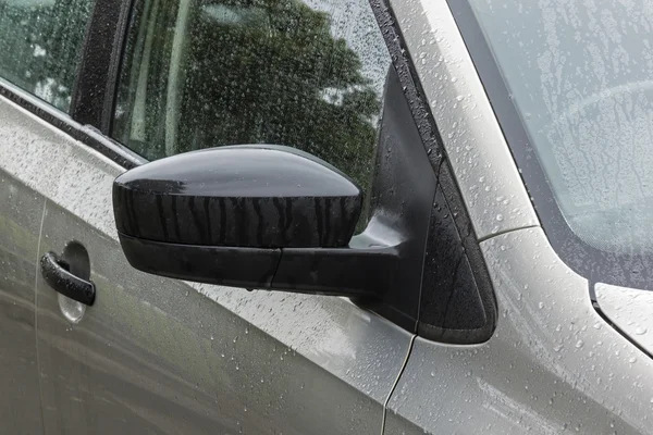 Wet Vehicle Windows and Rear View Mirror — Stock Photo, Image