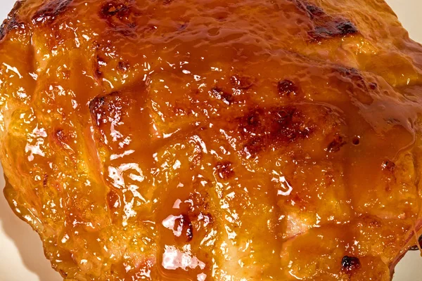 Close up of Baked Gammon Covered with Honey Based Glaze on White — Stock Photo, Image