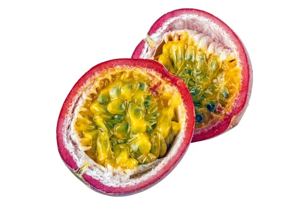 Halved Passion Fruit Seed and Texture on White — Stock Photo, Image