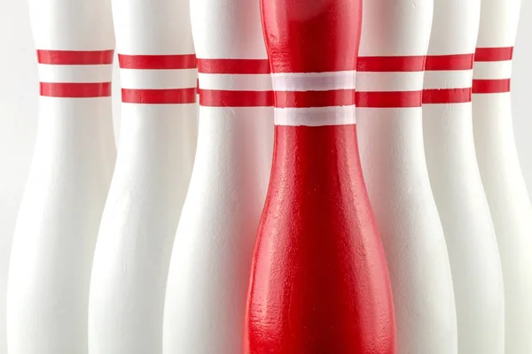 Extreme Close up of Arrangement of Wooden Bowling Pins — Stock Photo, Image