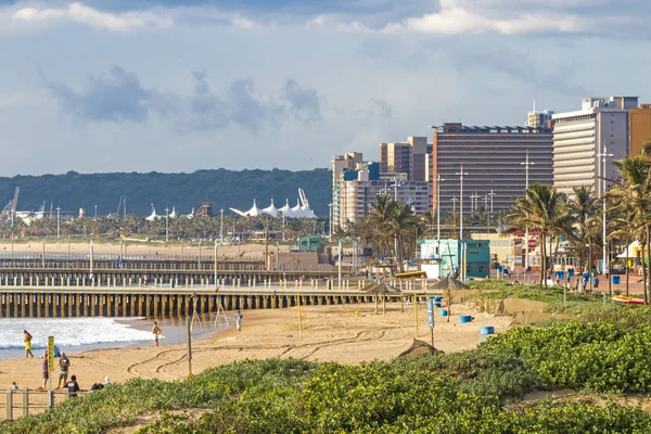 Vegetation am Strand gegen Stadtsilhouette in Durban — Stockfoto