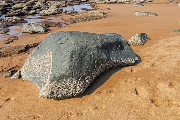 砂や沿岸の海岸線に岩のクローズ アップ — ストック写真