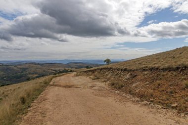 Toprak yol kış manzara karşı kuru ot aracılığıyla kavisli