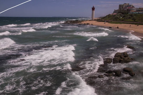 Vista Del Faro Umhlanga Desde Aguas Poco Profundas Con Vistas — Foto de Stock