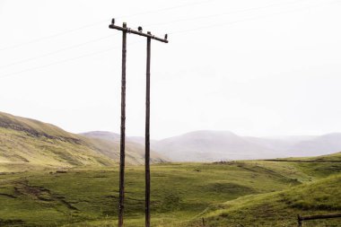 Drakensberg dağlarının eteklerinde elektrik direkleri kuruldu.