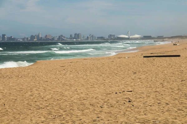 Alongamento Areia Praia Durban Com Hotéis Estádio Segundo Plano — Fotografia de Stock
