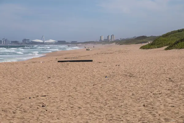 Güney Afrika Durban Daki Kumlu Sahilde Tahta Direk Kıyıya Vurmuş — Stok fotoğraf