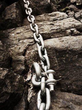 Çelik cıvata çapa gözlerinin içine sert bazalt taş. Çelik zincir End