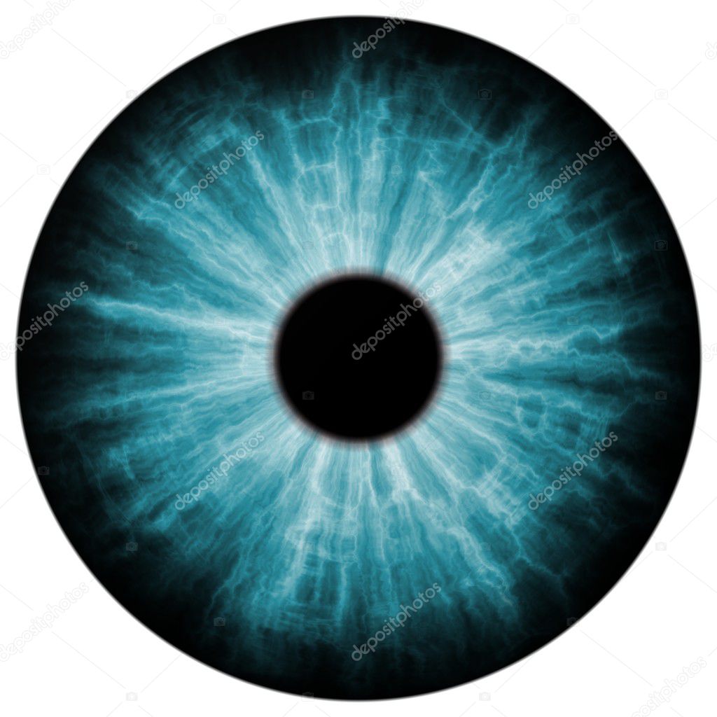 Illustration of blue eye iris, light reflection. Middle size of eyes.
