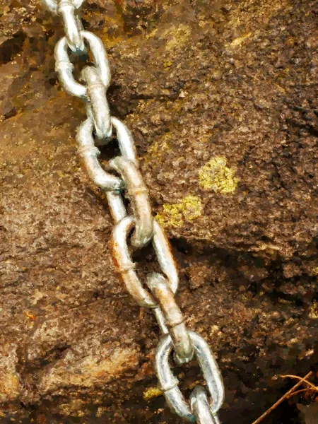 Suluboya etkisi. Çelik zincirin son düğümü. Ferrata ile dağcılar yolu. 