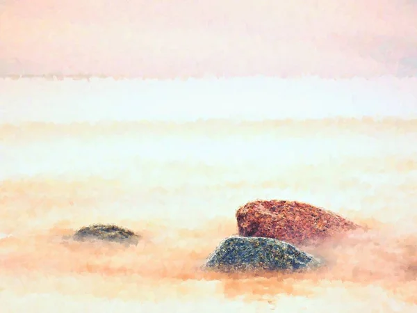 水彩絵の具。海と水から付着して大きな岩 — ストック写真