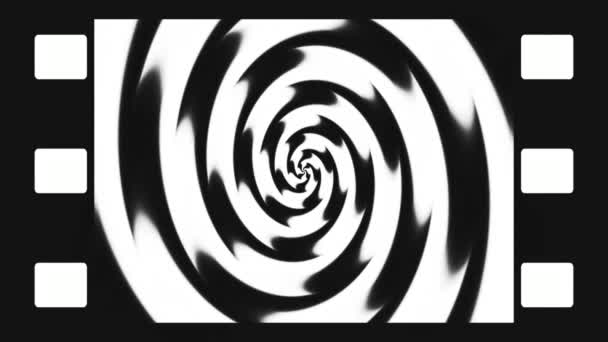 Анимационная абстрактная иллюстрация черно-белых спиралей, вращающихся в пленочной имитационной рамке. Черно-белая анимация, бесшовный цикл . — стоковое видео