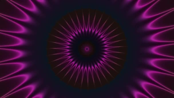 Turning purple pink shinning neon spike discs on dark background. Rich outlined stroke. Seamless ornate design. Dazzling circle sphere energy field — Stock Video