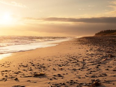 Taşlar ve sahil kumu su parkurları. İzler düzgün denizde sahilde