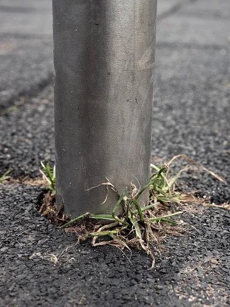 Chrome pole in flexible tile for playground. Flexible floo