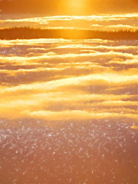Efekt malowania. Wschód słońca nad góry mgliste zimowe, — Zdjęcie stockowe