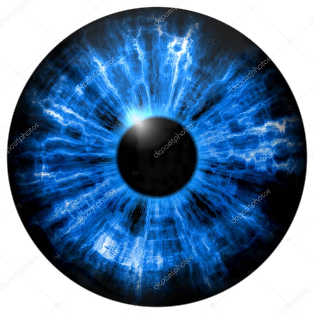 Illustration of blue eye iris, light reflection.