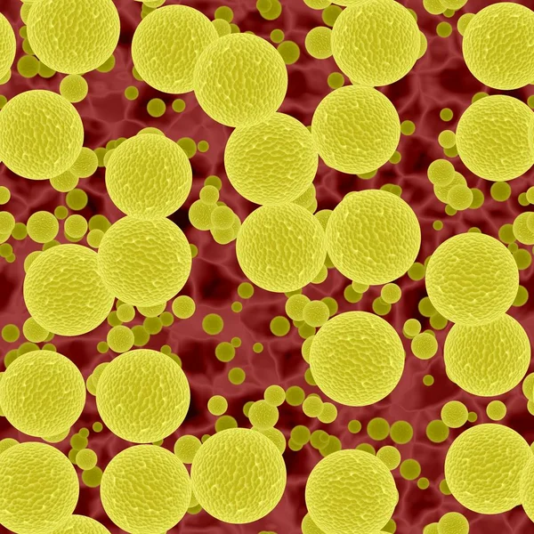 Небезпечні жовті бактерії або вірусні сфери в легкій крові, початок епідемії, 3d ілюстрація , — стокове фото
