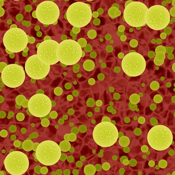 Dangerous  yellow bacterias or virus spheres in light blood, start of epidemic , 3d illustration, — Stock Photo, Image