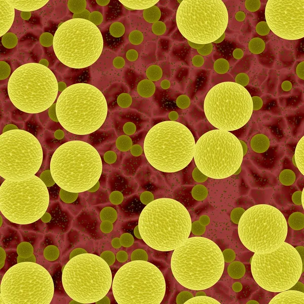 Bactéries jaunes dangereuses ou sphères virales dans le sang léger, début de l'épidémie, illustration 3D , — Photo