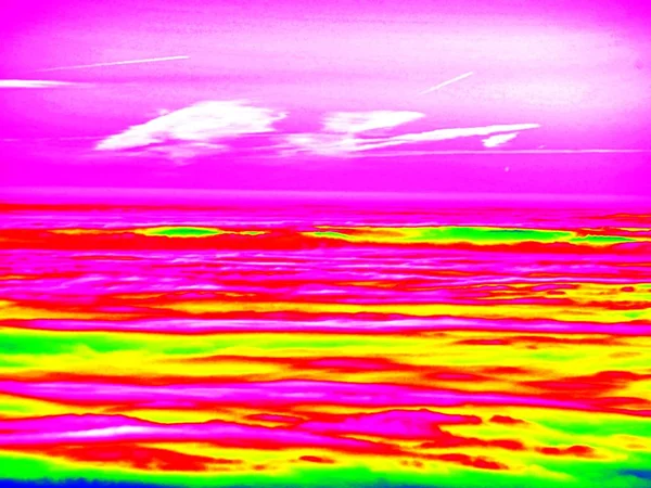 Thermography photo. Hills, forest and fog in ultraviolet view — Stock Photo, Image