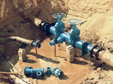 Underground ana şehir su boru hattı inşası.