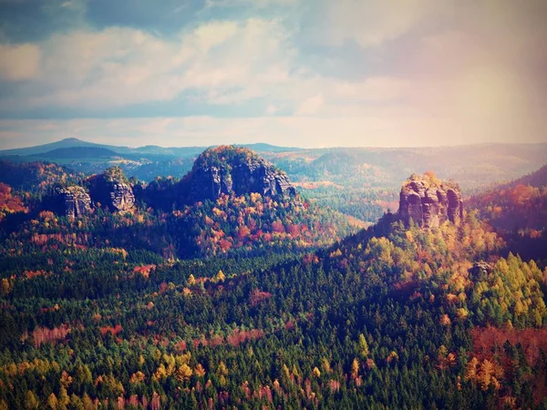 Maravilloso amanecer. Amanecer brumoso en una hermosa colina del parque nacional, Europa . —  Fotos de Stock