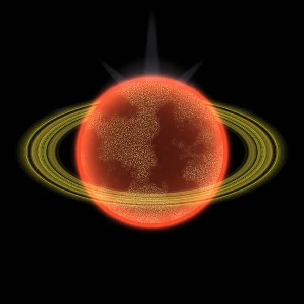 Stralende planeet in ver uniferse. Abstracte planeet met kleurrijke ring ergens — Stockfoto