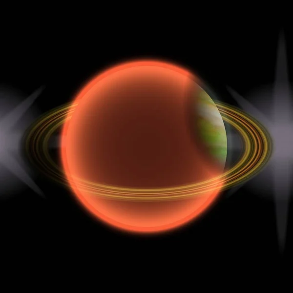 Stralende planeet in ver uniferse. Abstracte planeet met kleurrijke ring ergens — Stockfoto