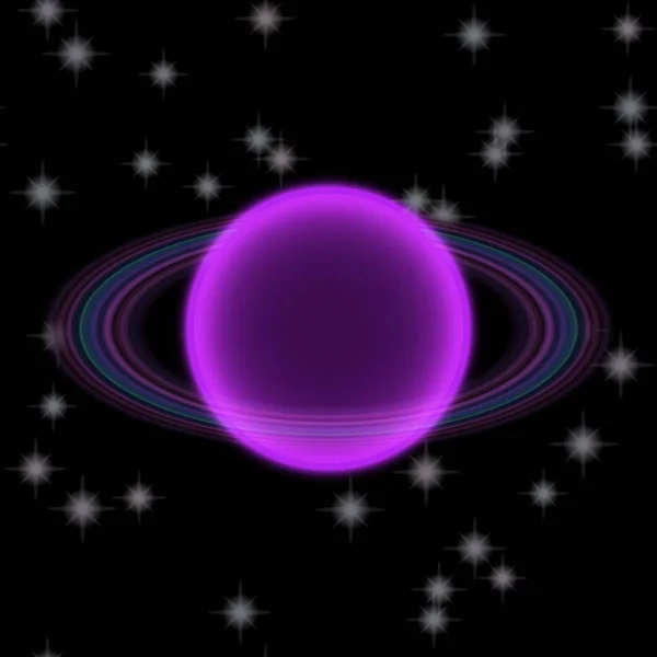 Shinning planet in far uniferse. Planeta abstracto con anillo de colores en alguna parte — Foto de Stock