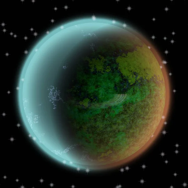 Planeta perdido en el rincón lejano del universo. Un planeta con una atmósfera brillante escondida en algún lugar — Foto de Stock