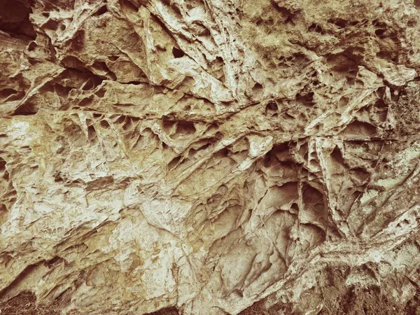 Detalle textura arenisca, errosión de la naturaleza. Primer plano agujeros de erosión rocosa pared del mar . —  Fotos de Stock