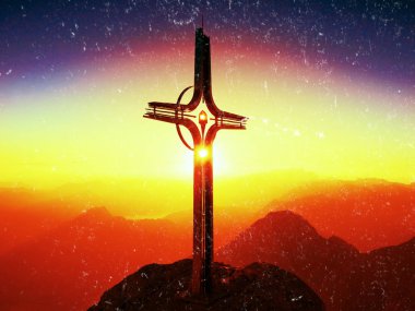 Film etkisi. Objektif parlama ışık, güçlü etkisi. Peak Hoher Goell üzerinde çapraz. Demir Haç başında dağ Alp Avusturya Almanya sınırında.